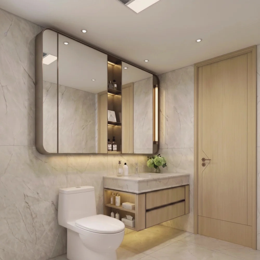 Wall Mounted Bathroom Vanity Cabinet with LED Mirror 80cm