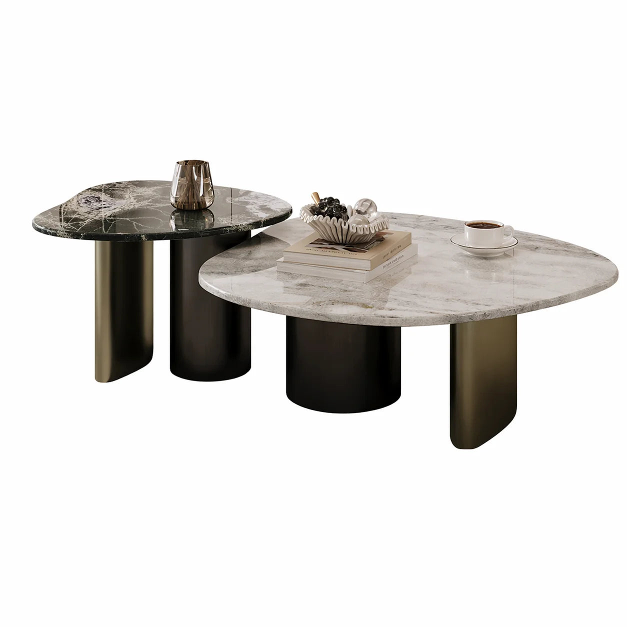 Luxury Nesting Coffee Table Sintered Stone Top Metal Base Modern Living Room Set