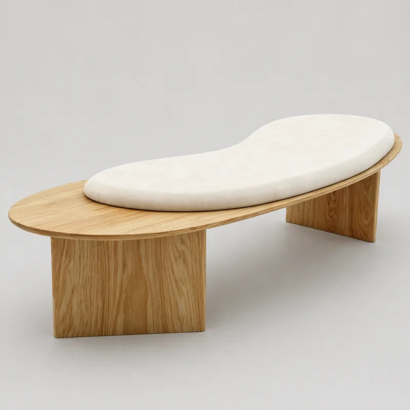 Luxury Upholstered Bench Solid Ash Wood Frame Fabric Seat End of Table Bench Modern Minimalist