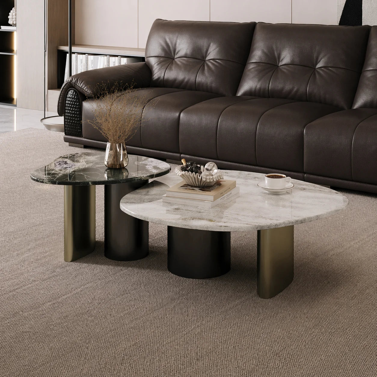 Luxury Nesting Coffee Table Sintered Stone Top Metal Base Modern Living Room Set