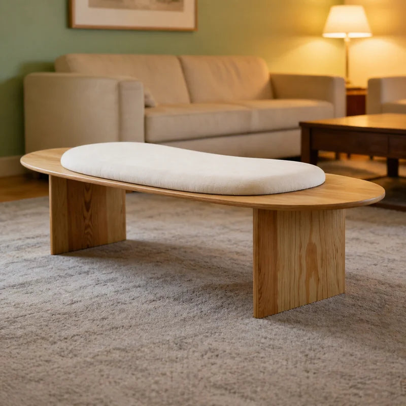Luxury Upholstered Bench Solid Ash Wood Frame Fabric Seat End of Table Bench Modern Minimalist