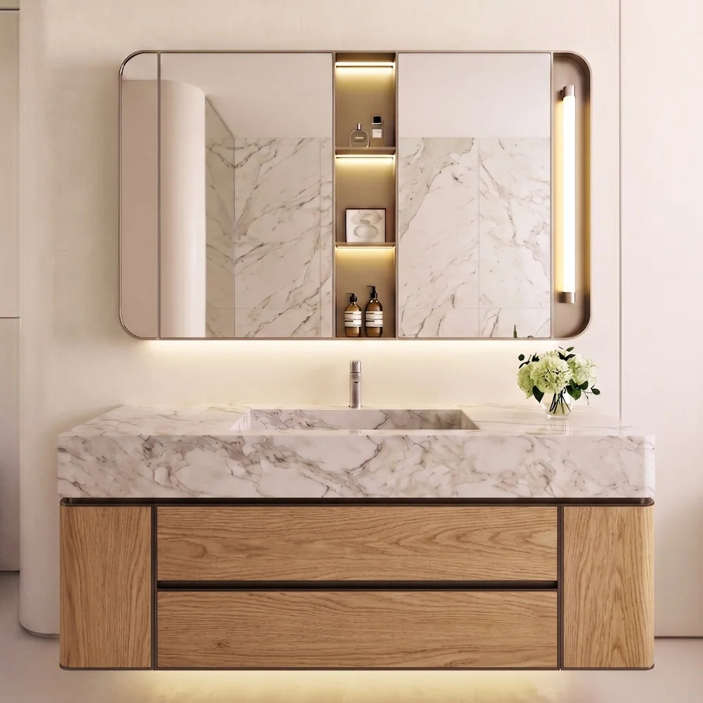 Wall Mounted Bathroom Vanity Cabinet with LED Mirror 80cm
