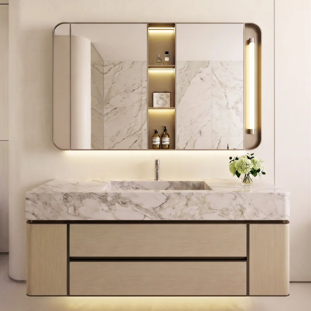 Wall Mounted Bathroom Vanity Cabinet with LED Mirror 80cm