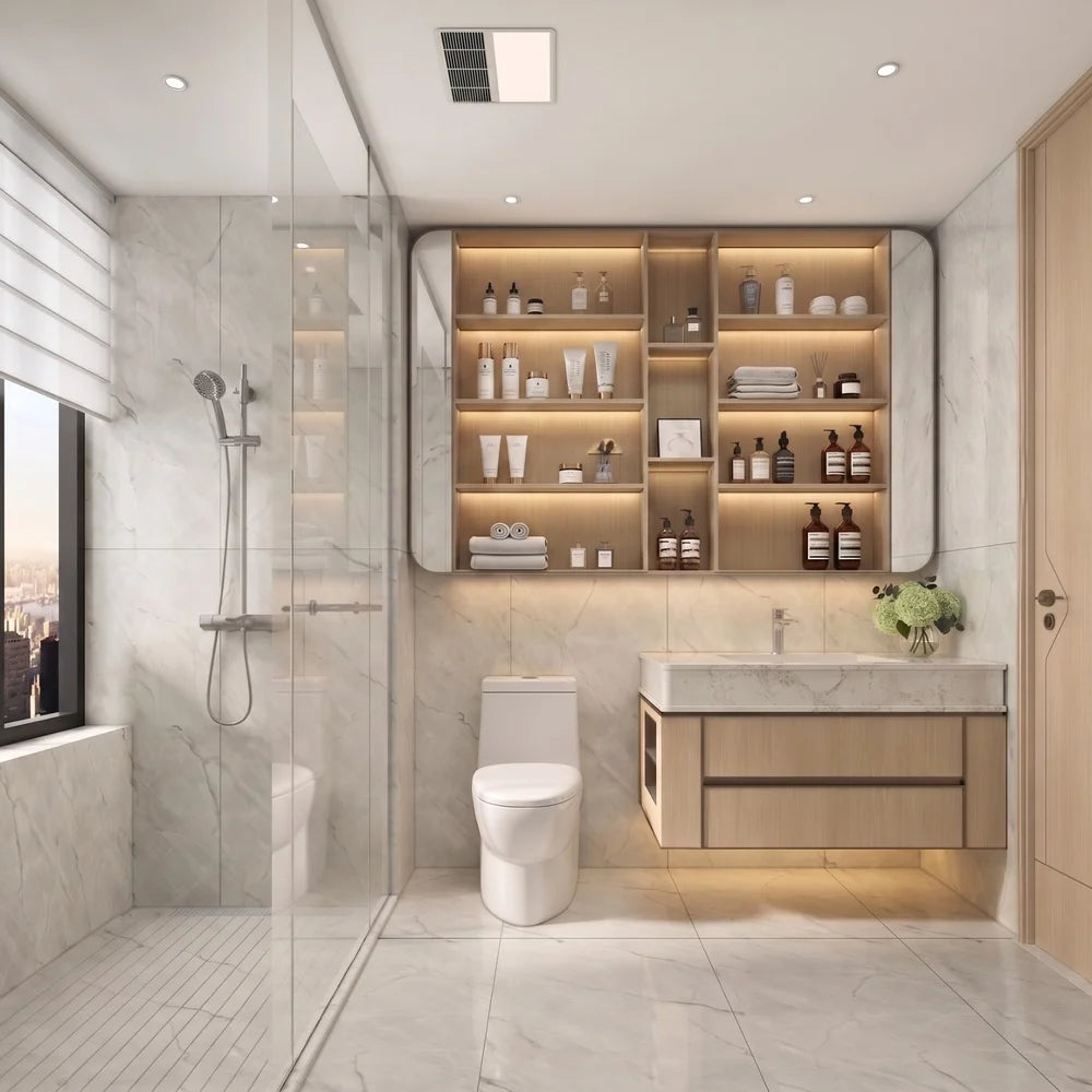 Wall Mounted Bathroom Vanity Cabinet with LED Mirror 80cm