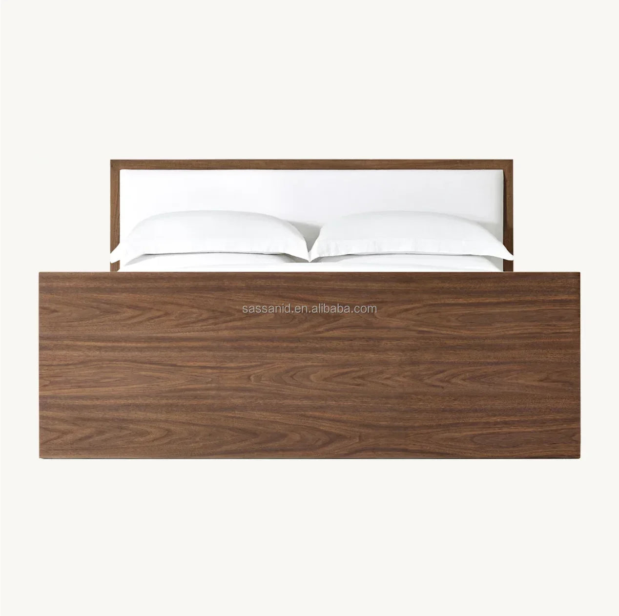 Enzo Fabric Panel Bed – Postmodern Sculptural Platform in Walnut | 1601318833530