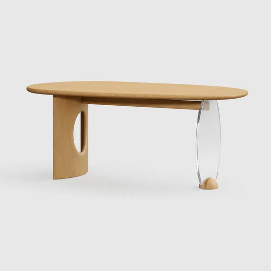 Modern Oval Oak Wood Console Table with Transparent Acrylic Leg