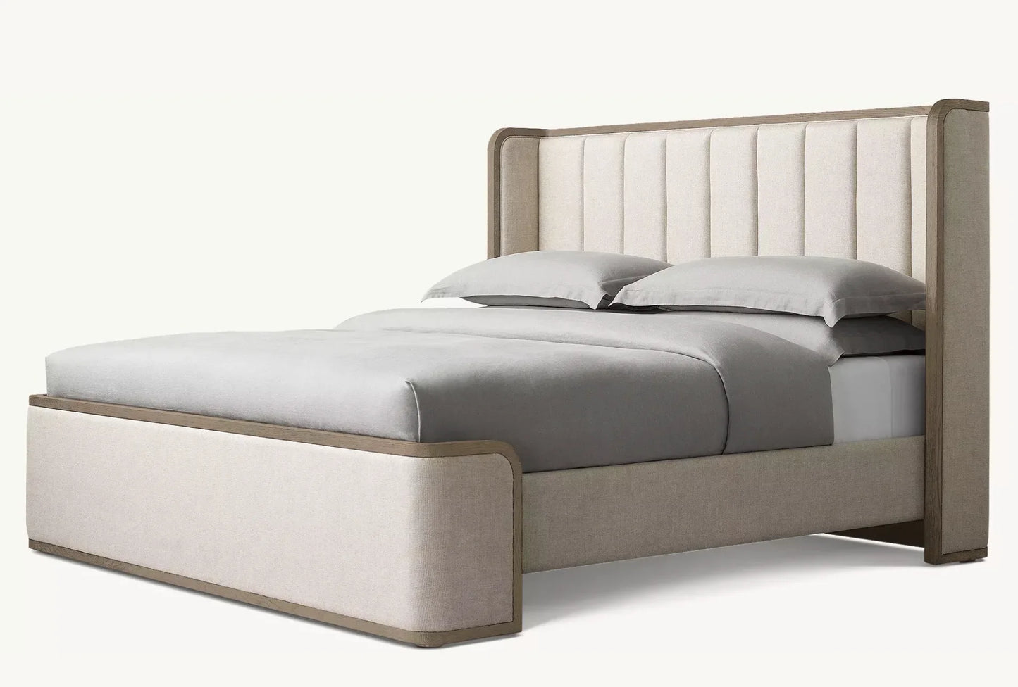 Upholstered Wing Bed – Sculptural Shelter Wings, Oak & Performance Fabric Modern Italian Piece