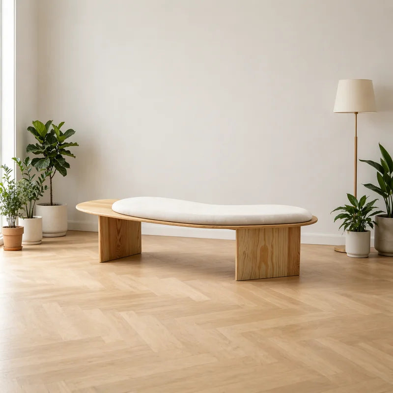 Luxury Upholstered Bench Solid Ash Wood Frame Fabric Seat End of Table Bench Modern Minimalist