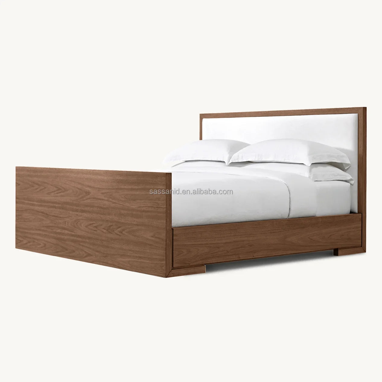 Enzo Fabric Panel Bed – Postmodern Sculptural Platform in Walnut | 1601318833530