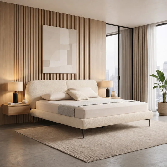 Luxury Beige Upholstered Soft Bed Modern Italian Style for Villa