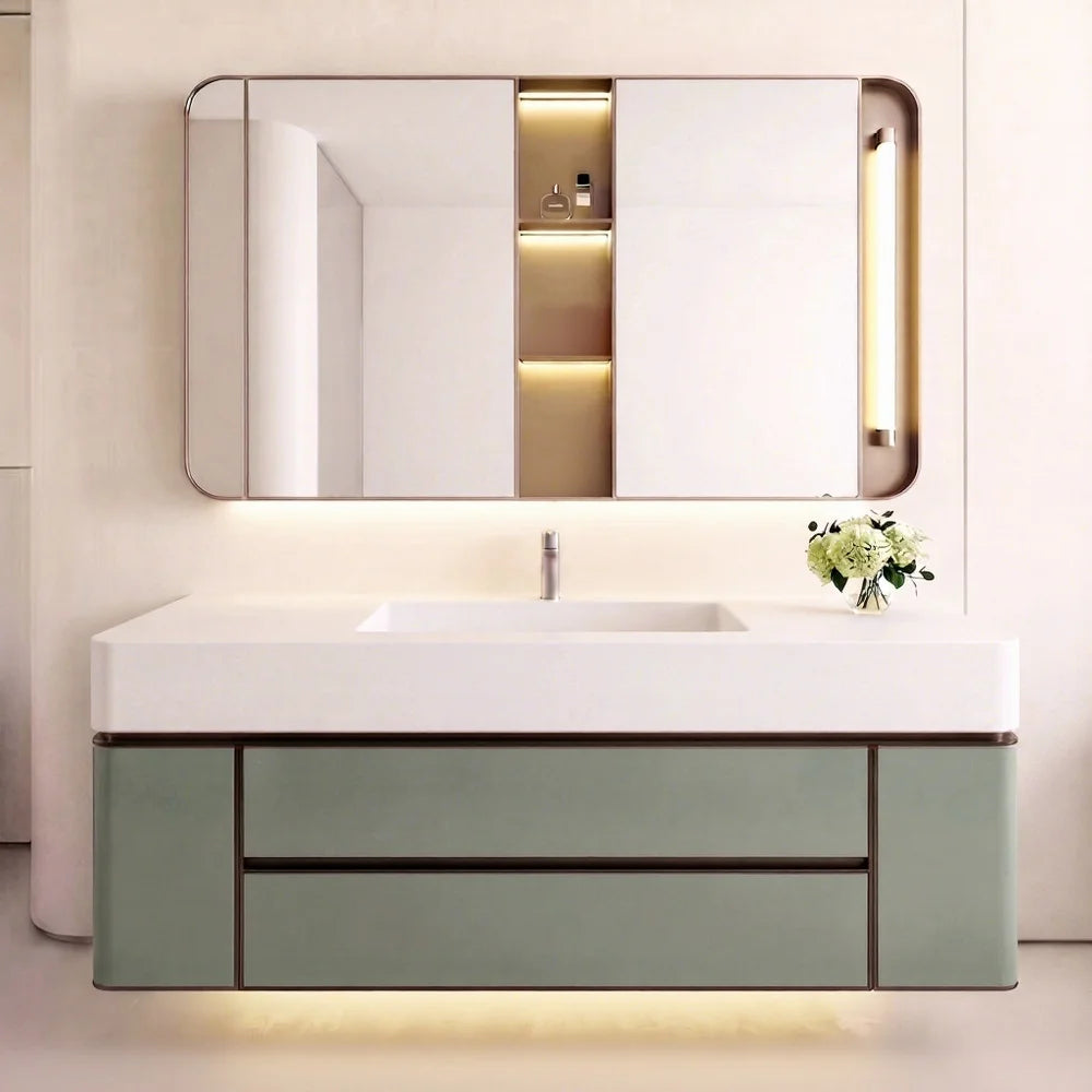 Wall Mounted Bathroom Vanity Cabinet with LED Mirror 80cm