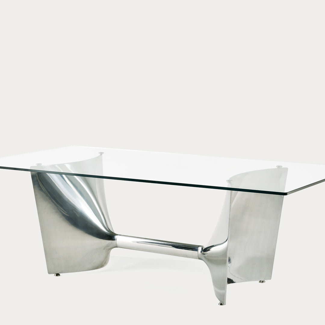 Fratino Dining Table – Architectural Aluminium and Tempered Glass Statement Piece