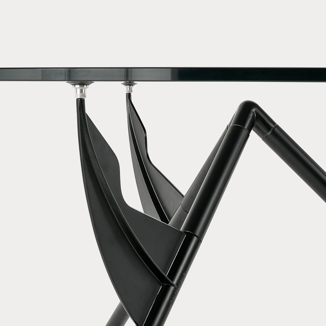Architectural Dining Table – Tempered Glass and Aluminum Statement Piece