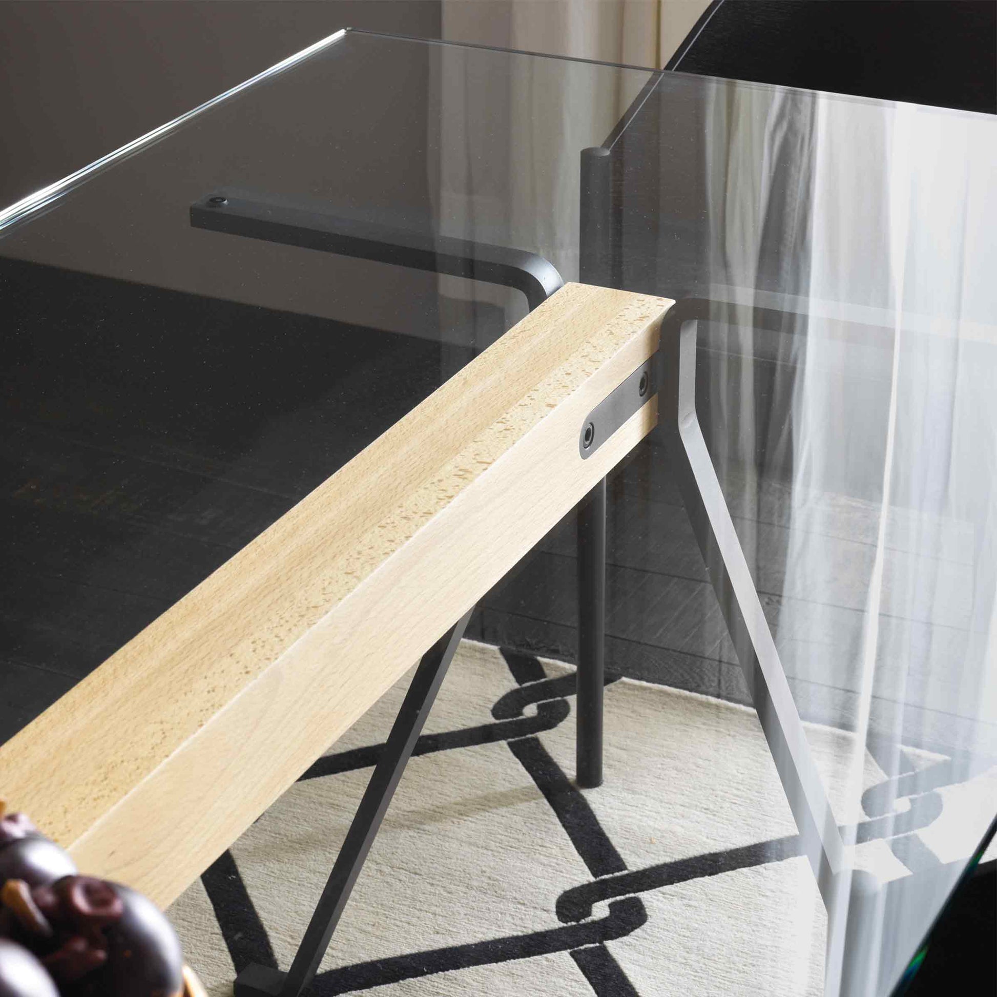 Frate Rectangular Dining Table – Tempered Glass and Steel – Architectural Piece