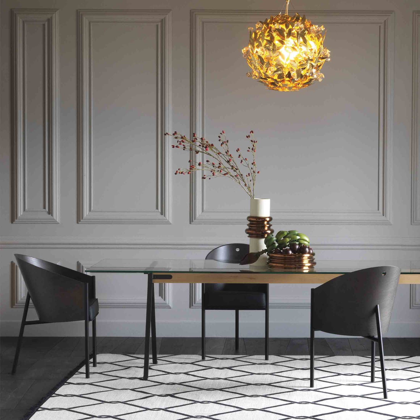 Frate Rectangular Dining Table – Tempered Glass and Steel – Architectural Piece