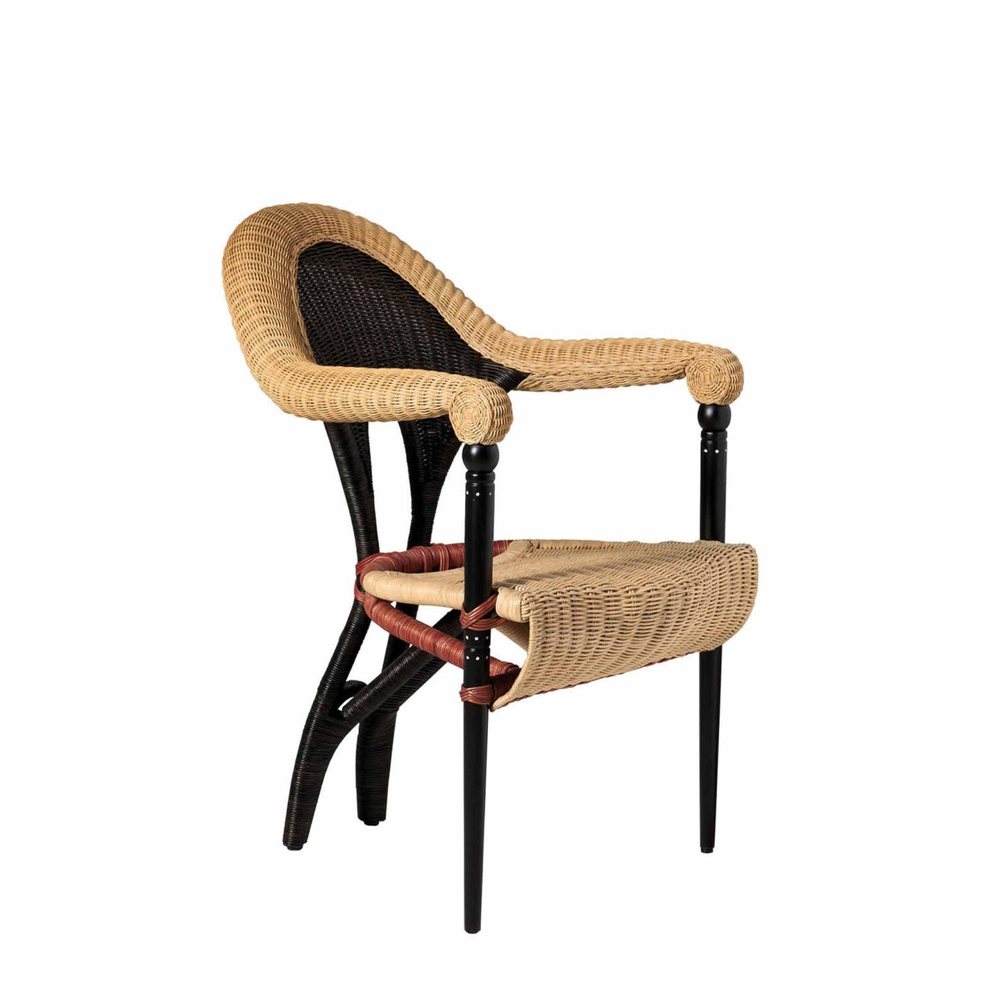 Liba Rattan Armchair – Sculptural Woven Design, Natural Rattan and Ebonized Wood