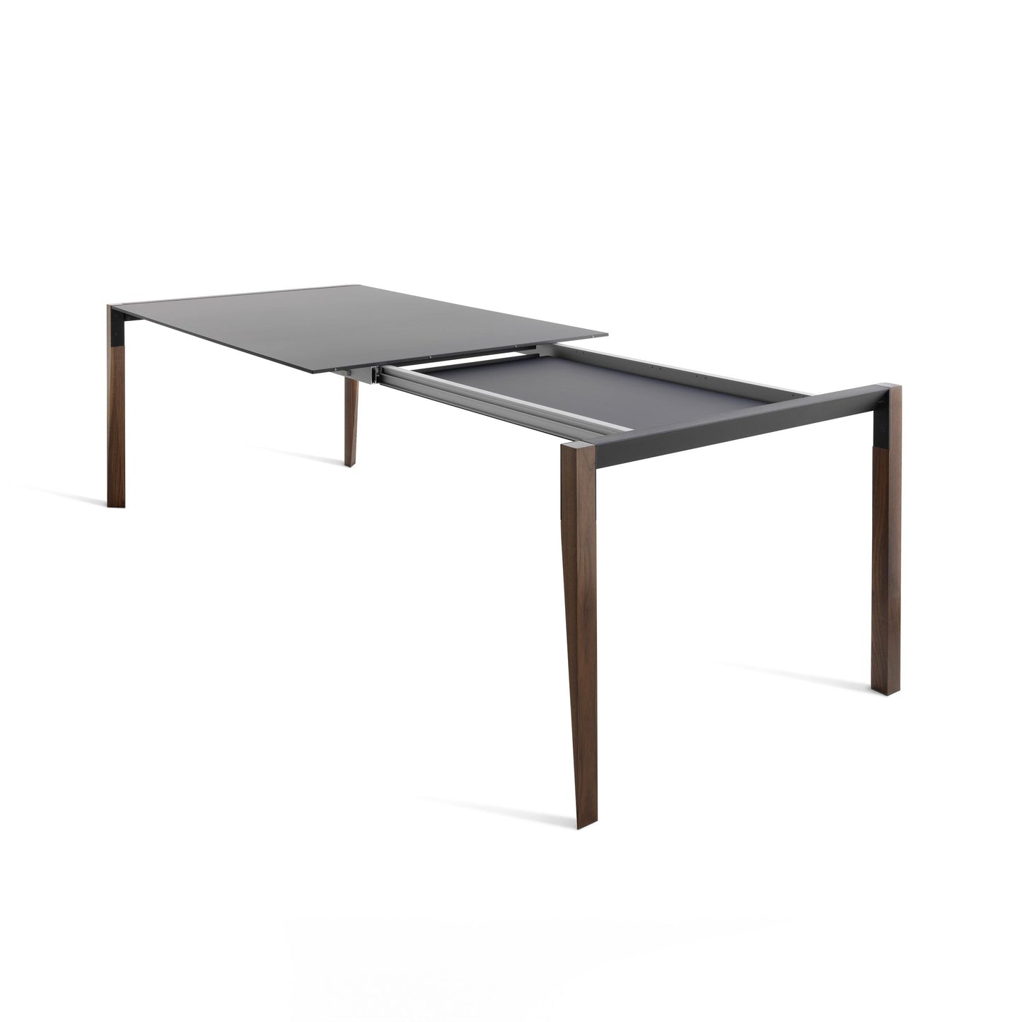 Italian Designer Extendable Dining Table – Sleek Fenix Top with Sculptural Wood Base