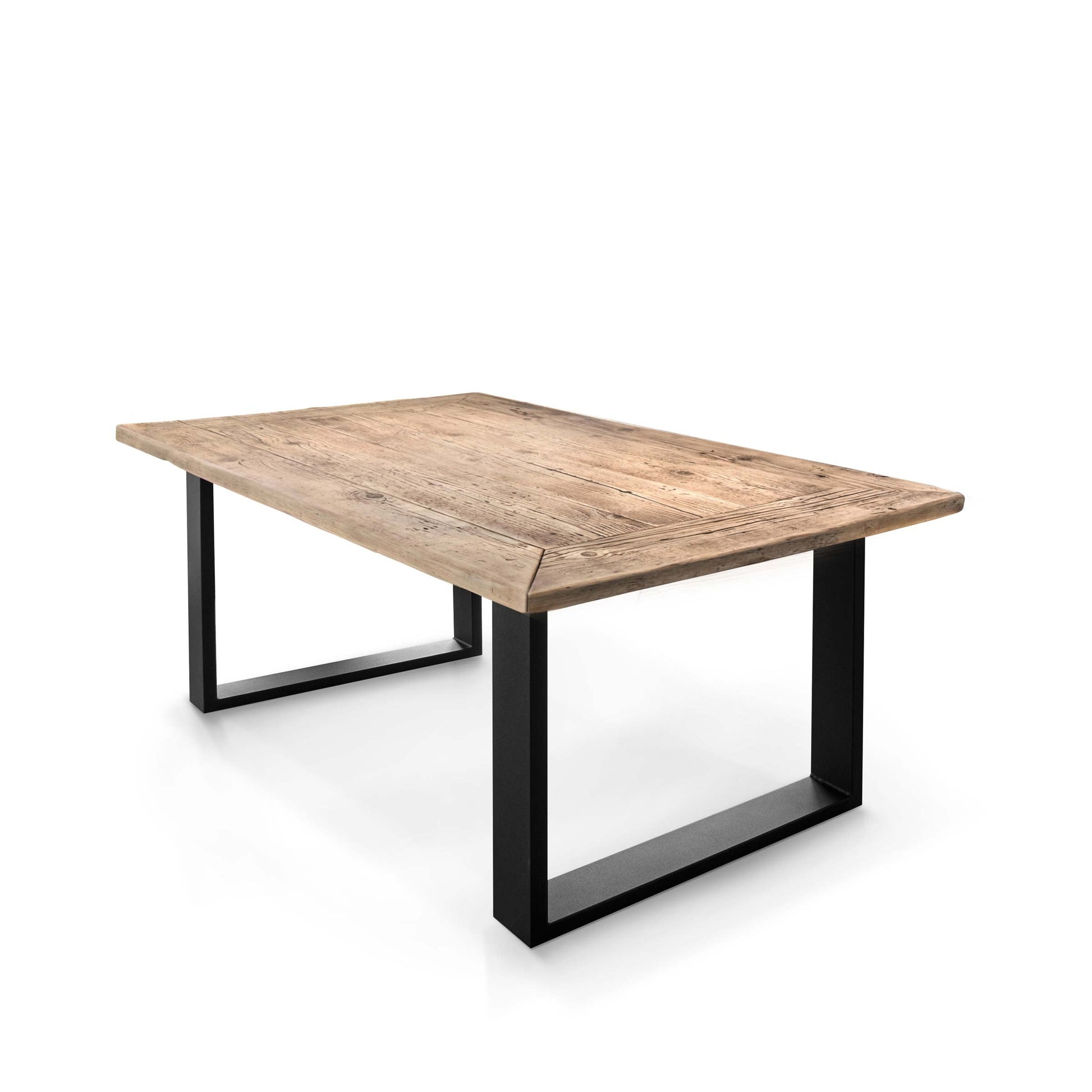 Reclaimed Wood Dining Table Six Seater – Contemporary Steel Statement Piece