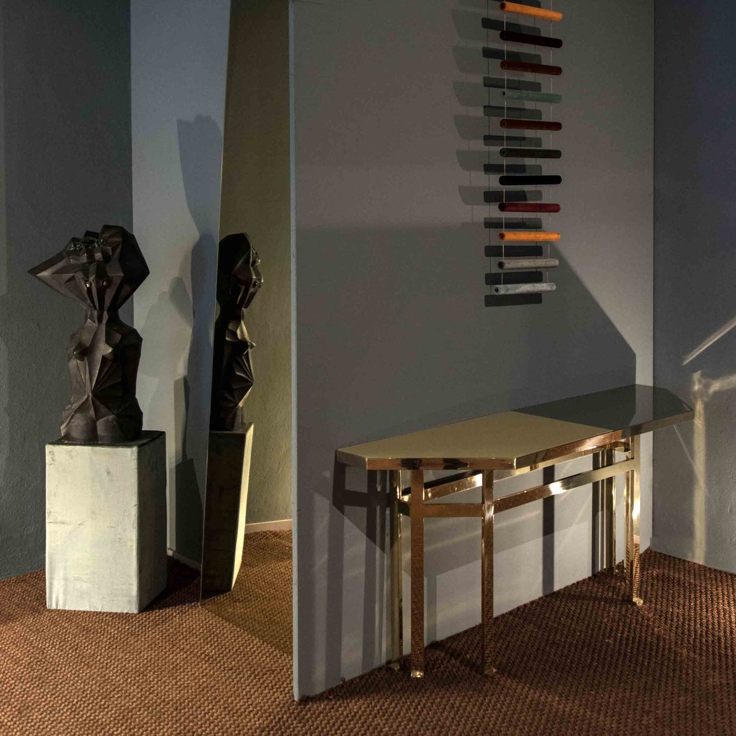 Holo Console Table by Purho – Italian Designer Brass and Glass Piece
