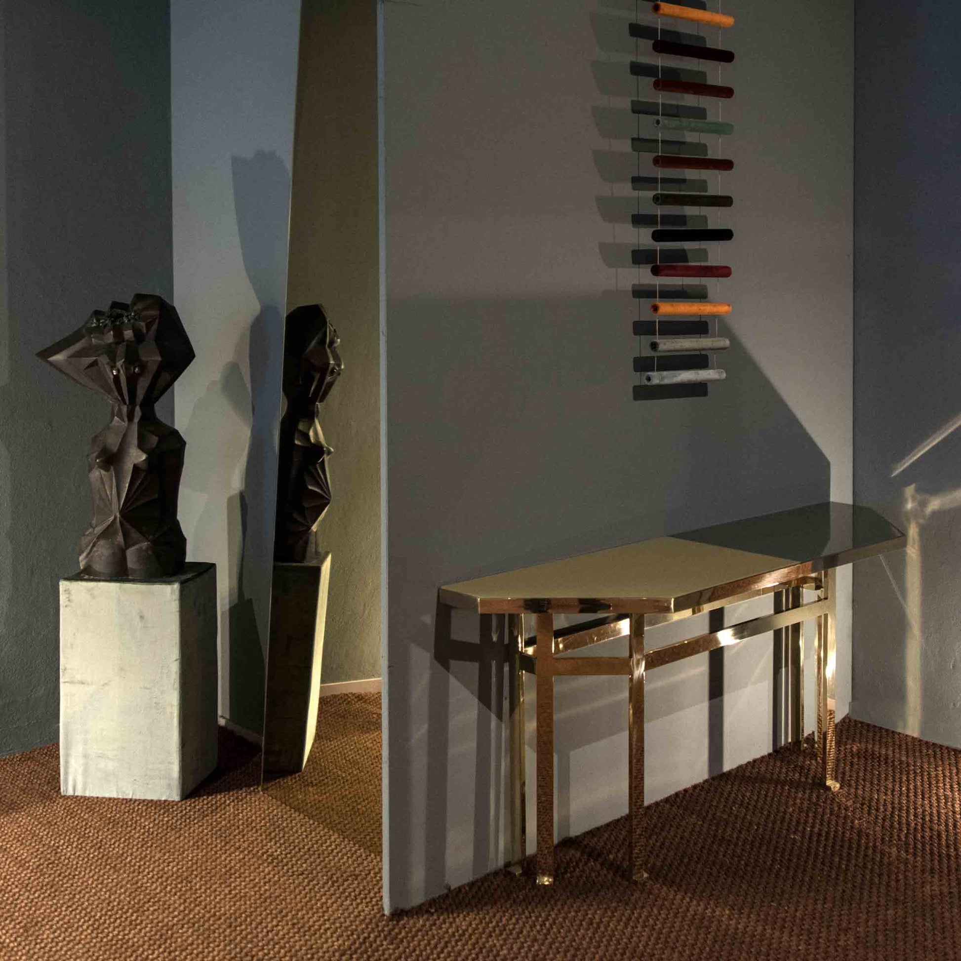 Holo Console Table by Purho – Italian Designer Brass and Glass Piece