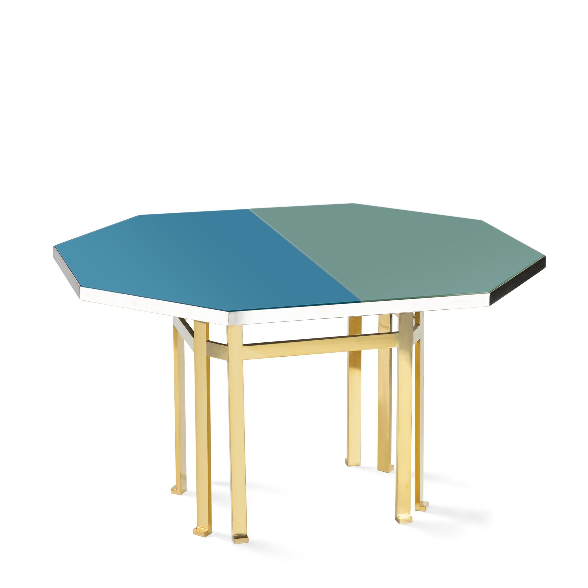 Murano Glass Dining Table – Octagonal Brass Structure with Tempered Glass Top
