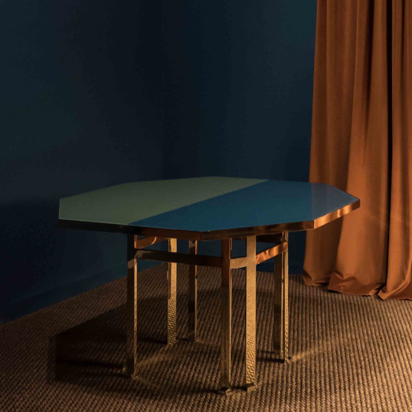 Murano Glass Dining Table – Octagonal Brass Structure with Tempered Glass Top
