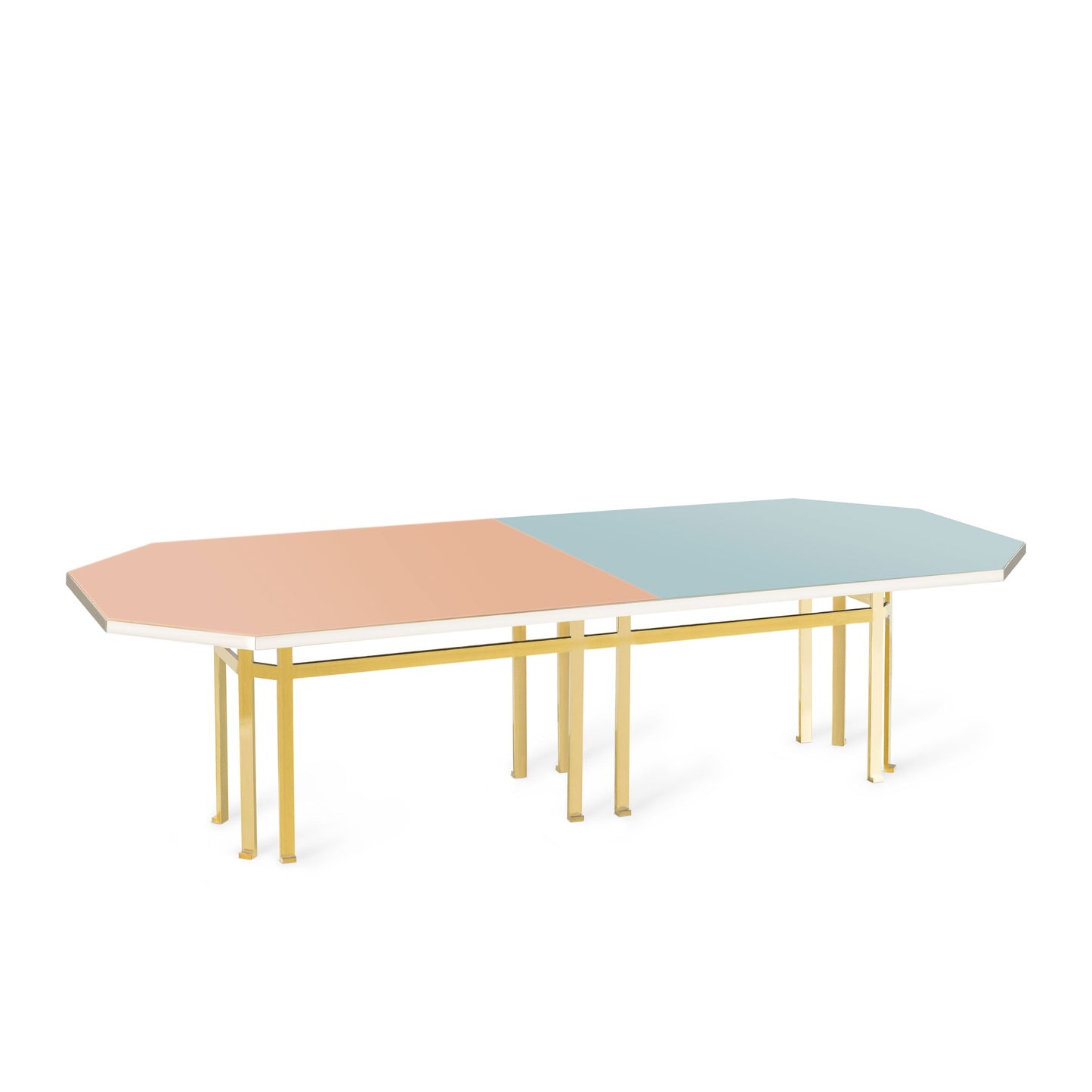 Murano Glass Dining Table – Octagonal Brass Structure with Tempered Glass Top