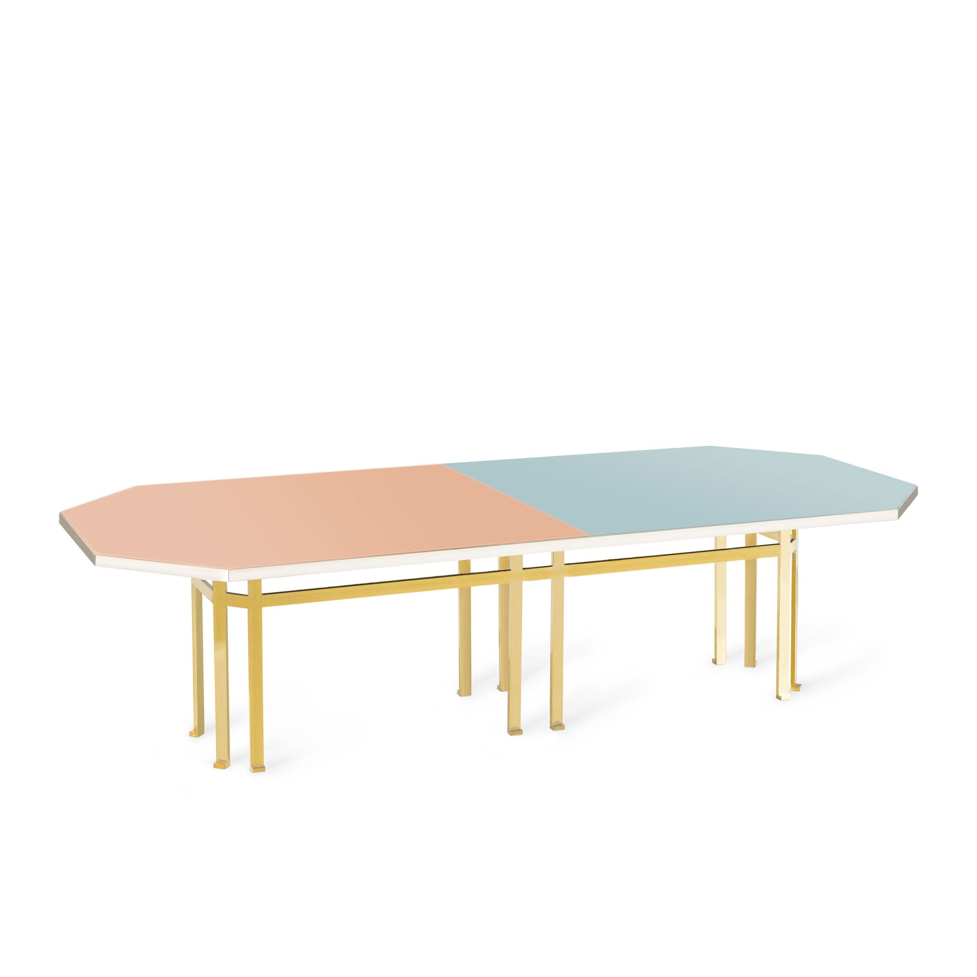 Murano Glass Dining Table – Octagonal Brass Structure with Tempered Glass Top