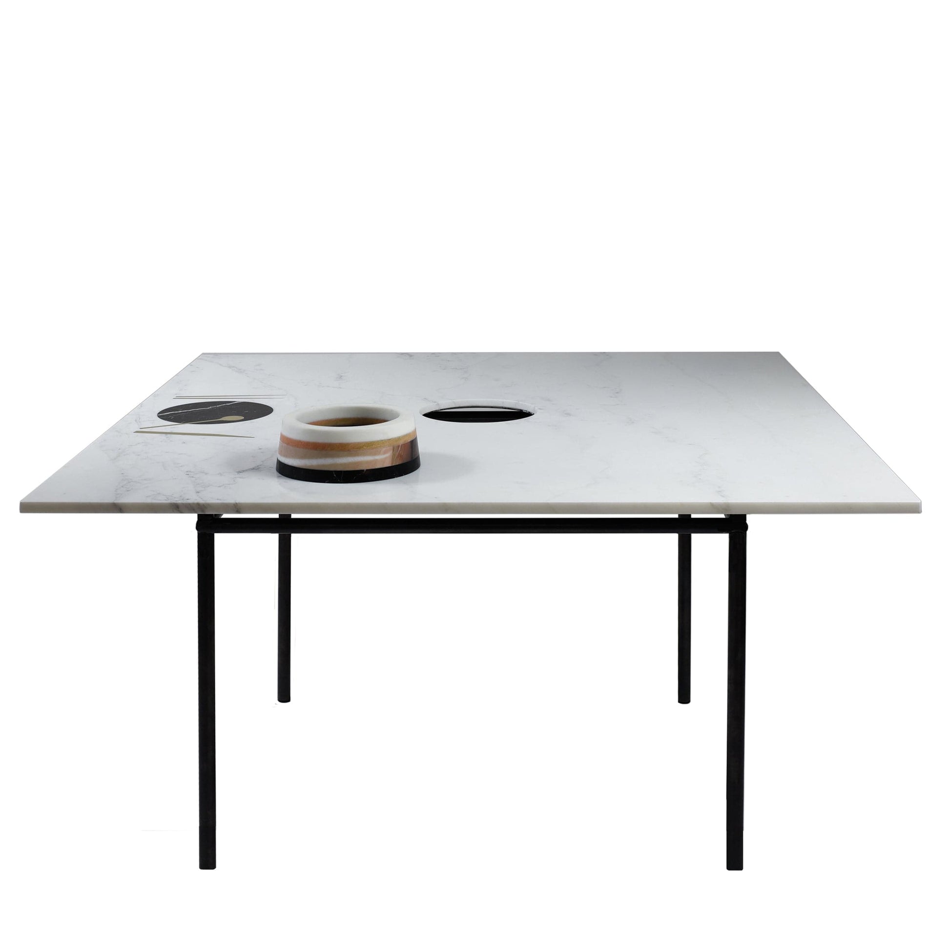 Square Marble Inlaid Dining Table – Michelangelo and Marquinia Statement Piece | CV 01A
