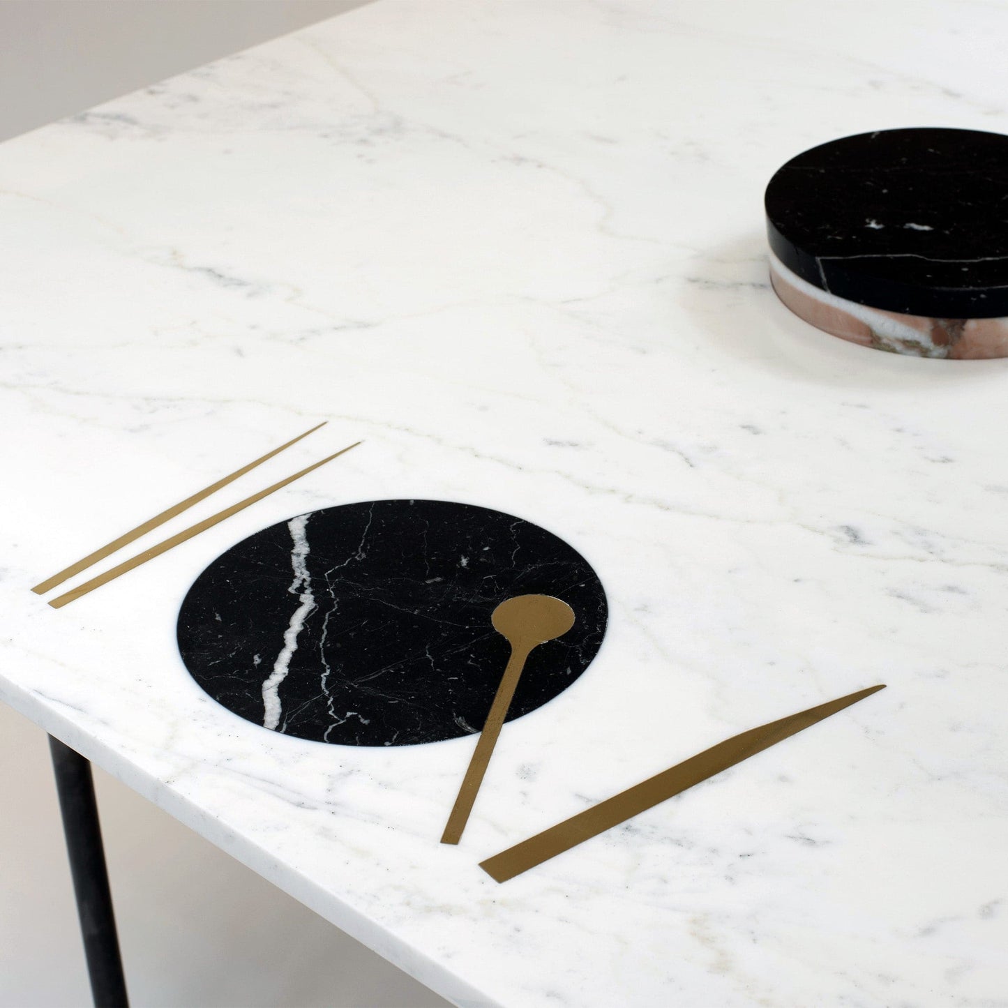 Square Marble Inlaid Dining Table – Michelangelo and Marquinia Statement Piece | CV 01A