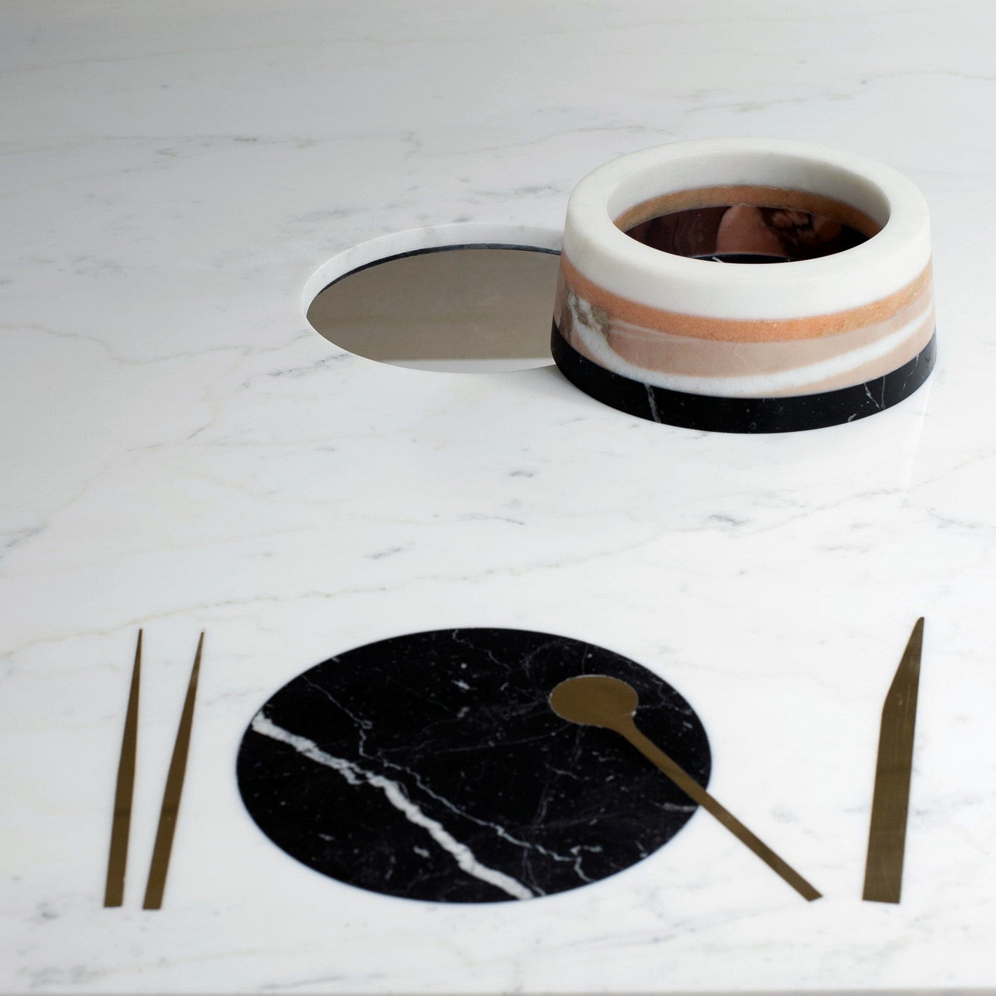 Square Marble Inlaid Dining Table – Michelangelo and Marquinia Statement Piece | CV 01A