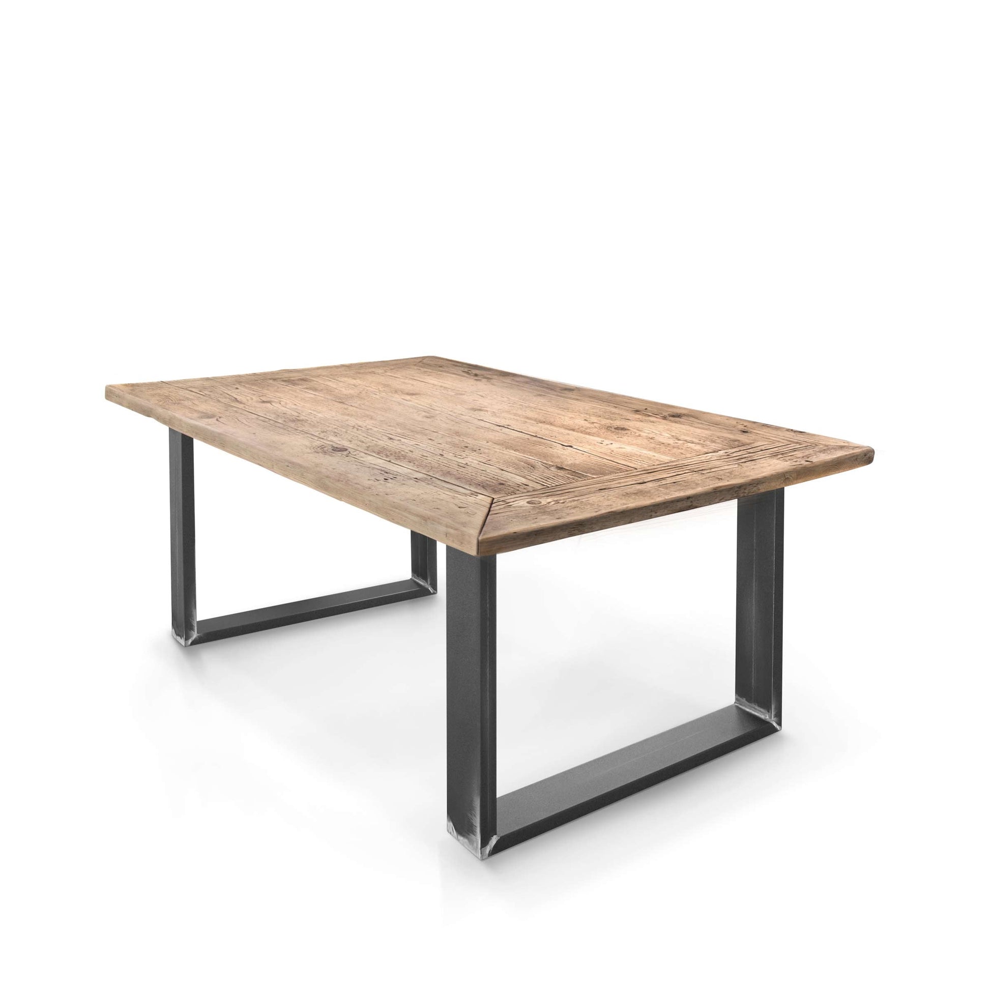 Reclaimed Wood Dining Table Six Seater – Contemporary Steel Statement Piece
