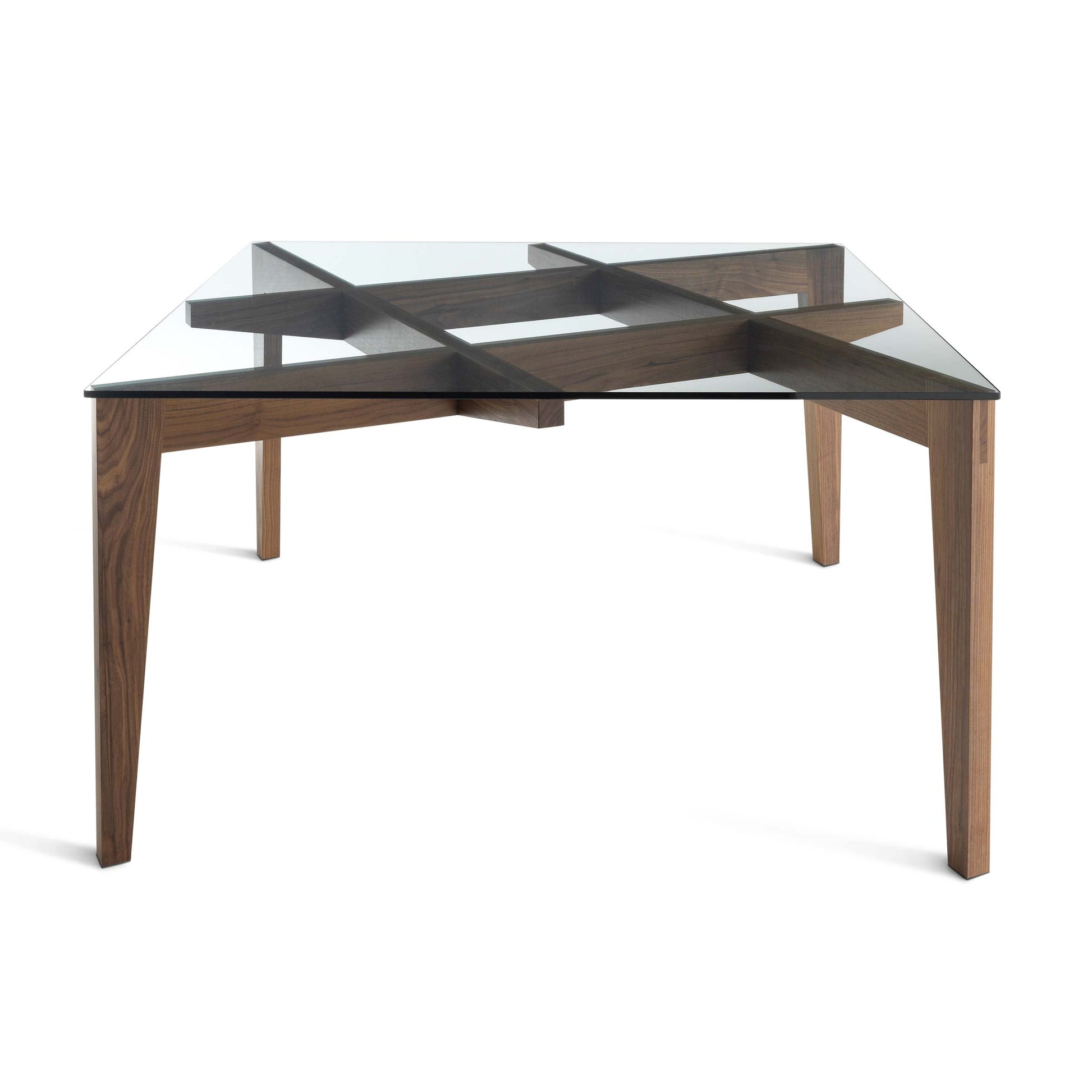 Square Dining Table, Intertwining Legs – Tempered Glass Statement Piece AU140X