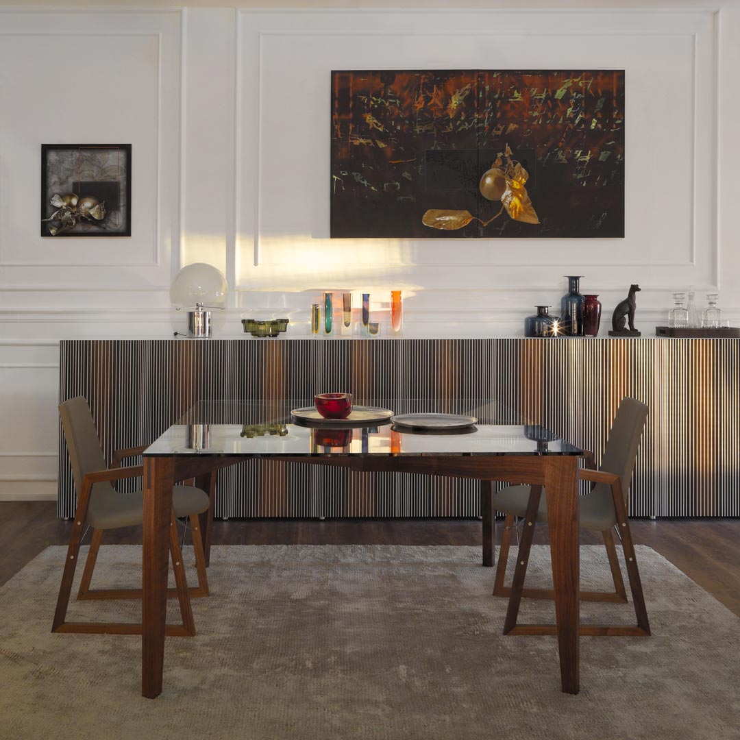 Square Dining Table, Intertwining Legs – Tempered Glass Statement Piece AU140X