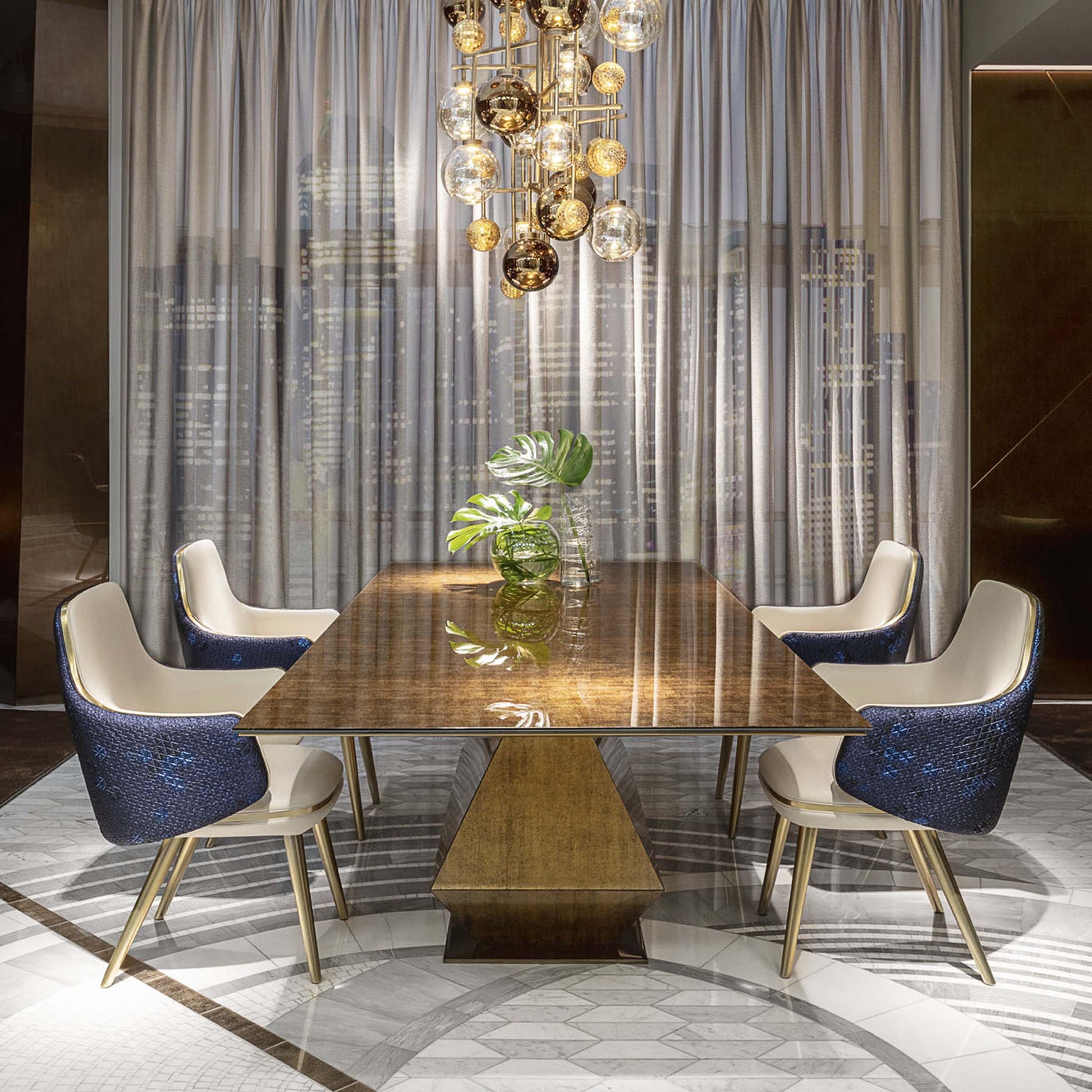 Sculptural Dining Table 106in – Gold Parchment Vetrite Glass Statement Piece