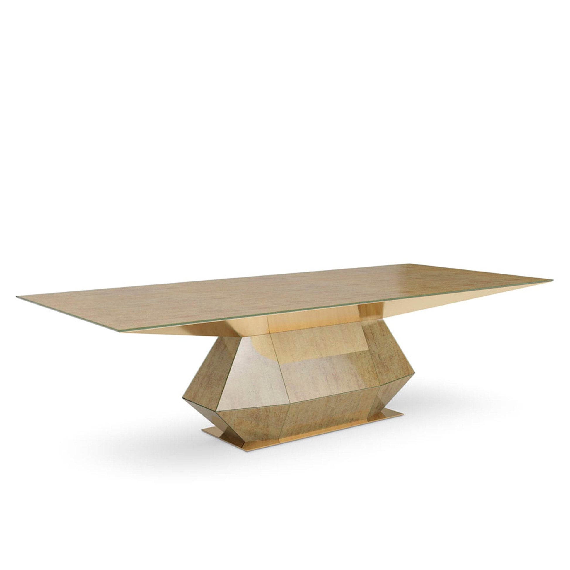Sculptural Dining Table 106in – Gold Parchment Vetrite Glass Statement Piece