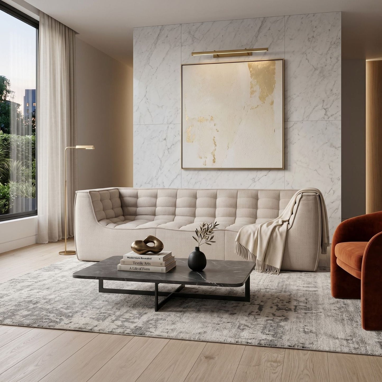 Luxury Stitched Detail 3-Seater Sofa Modern Italian Style for Villa