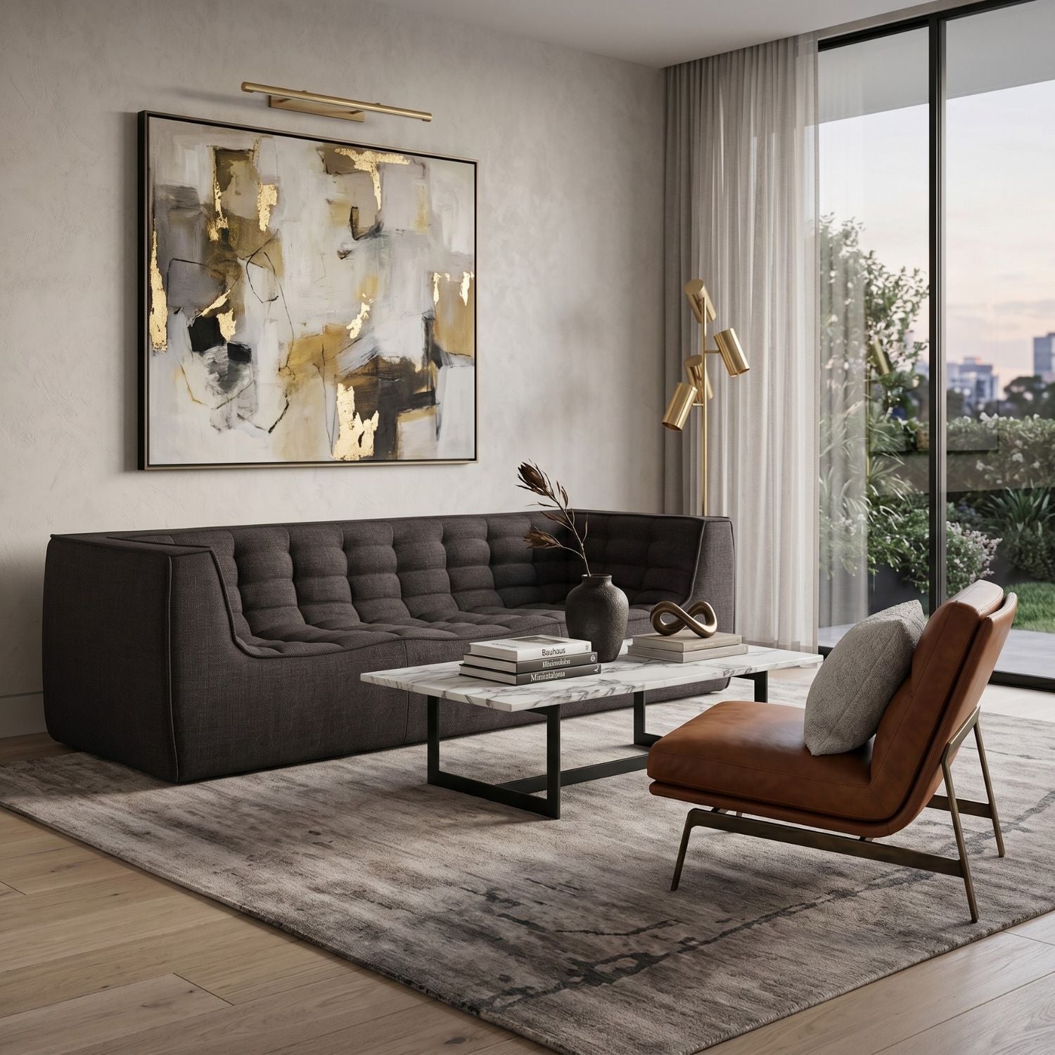Luxury Stitched Detail 3-Seater Sofa Modern Italian Style for Villa