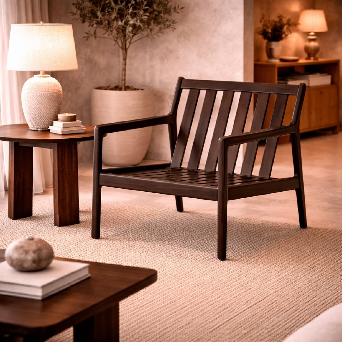 Luxury Brown Mahogany Lounge Chair Modern Italian Style for Villa