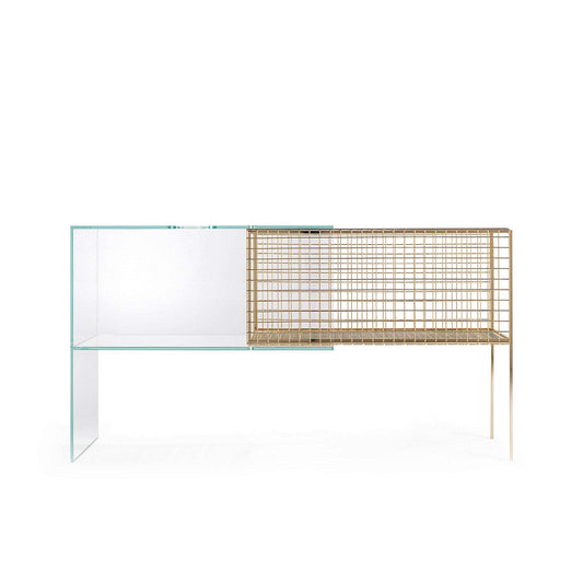 Debeam Console Table – Geometric Glass and Gold Metal by JCP Universe | U.DEB.521.AXX