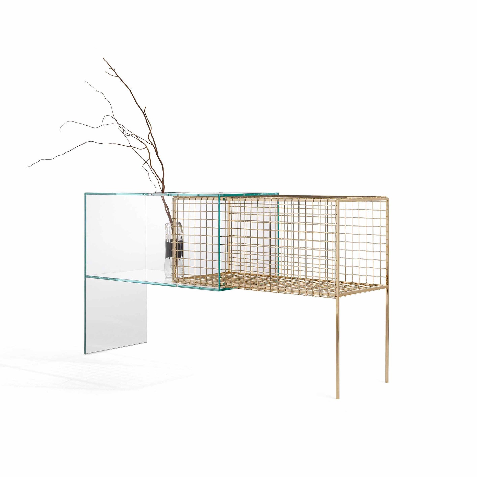 Debeam Console Table – Geometric Glass and Gold Metal by JCP Universe | U.DEB.521.AXX