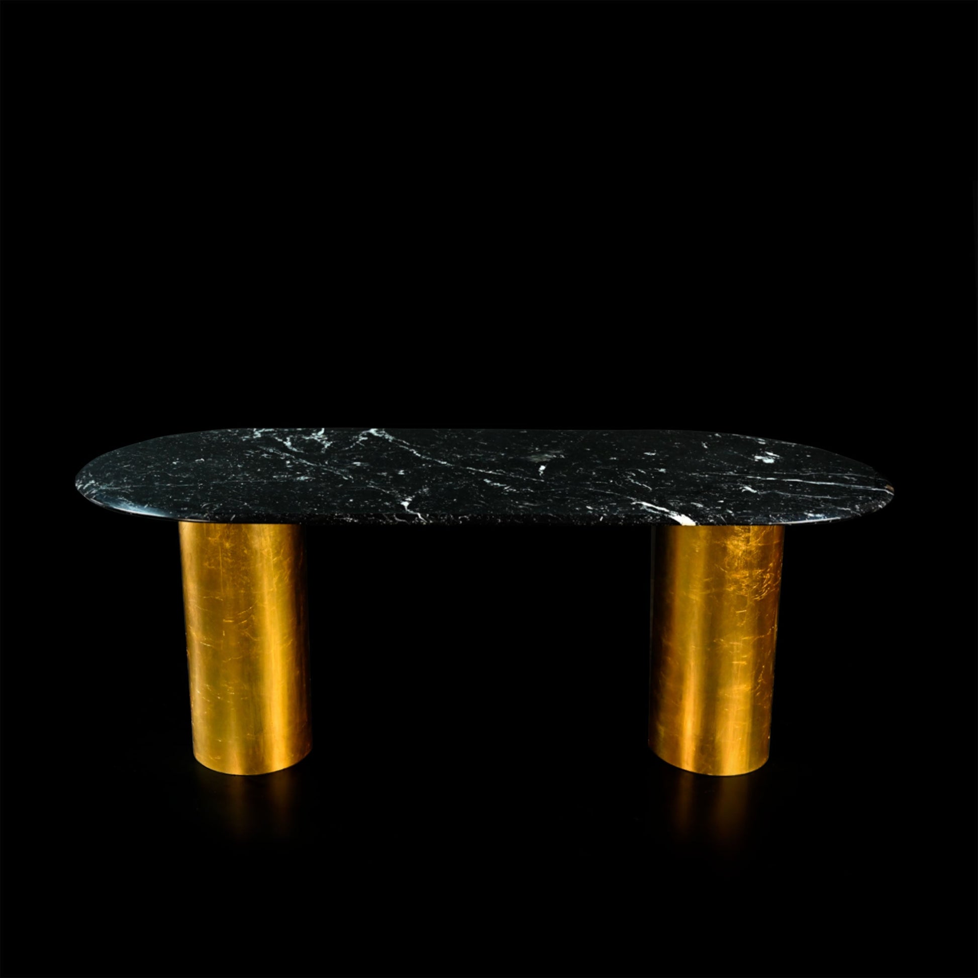 Oval Dining Table – Nero Marquina Marble and Gold Leaf Sculptural | NQ1