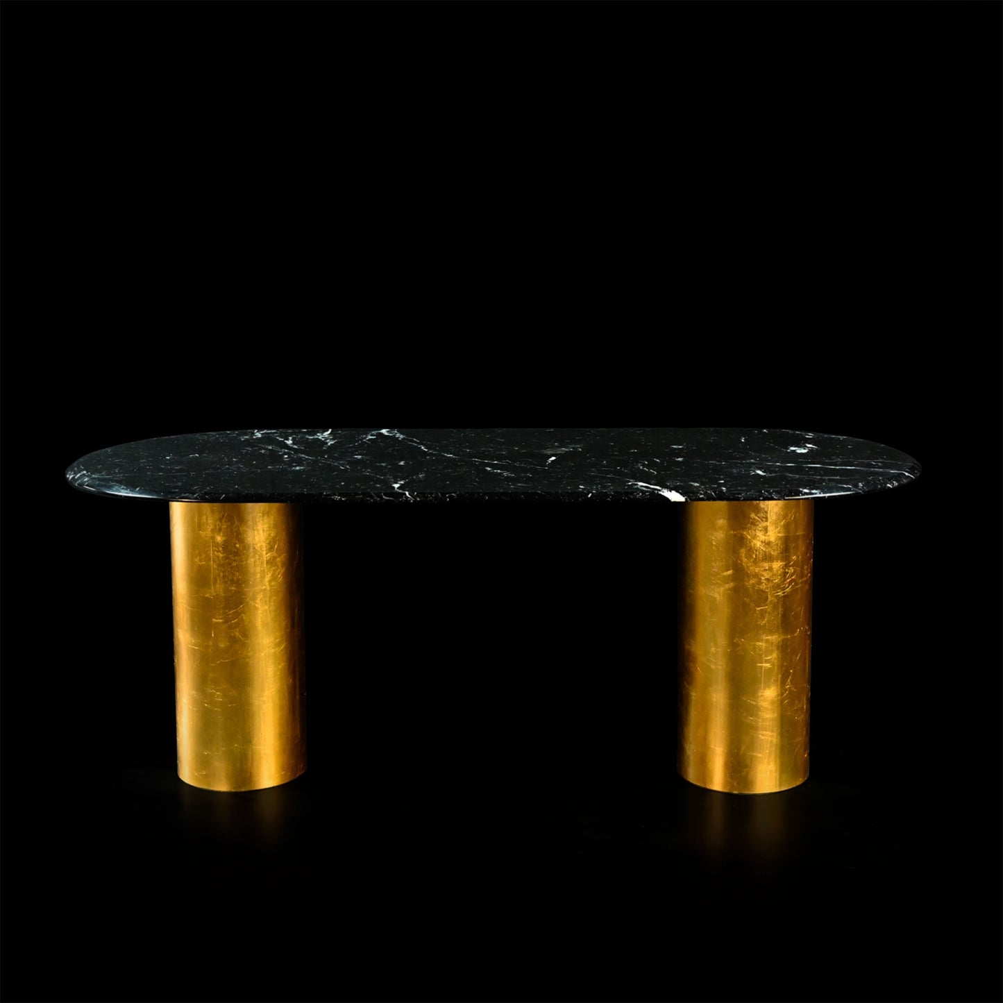 Oval Dining Table – Nero Marquina Marble and Gold Leaf Sculptural | NQ1