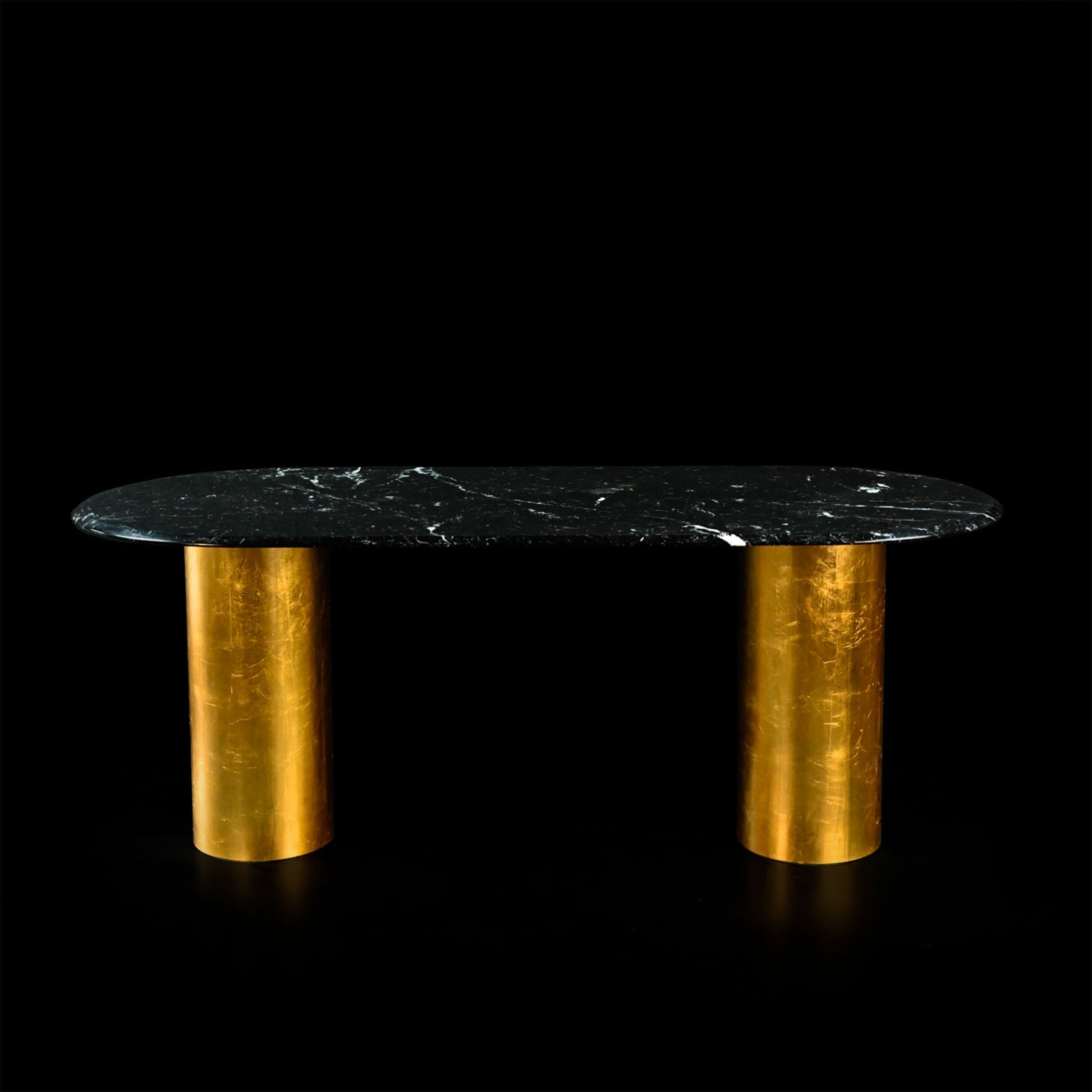 Oval Dining Table – Nero Marquina Marble and Gold Leaf Sculptural | NQ1