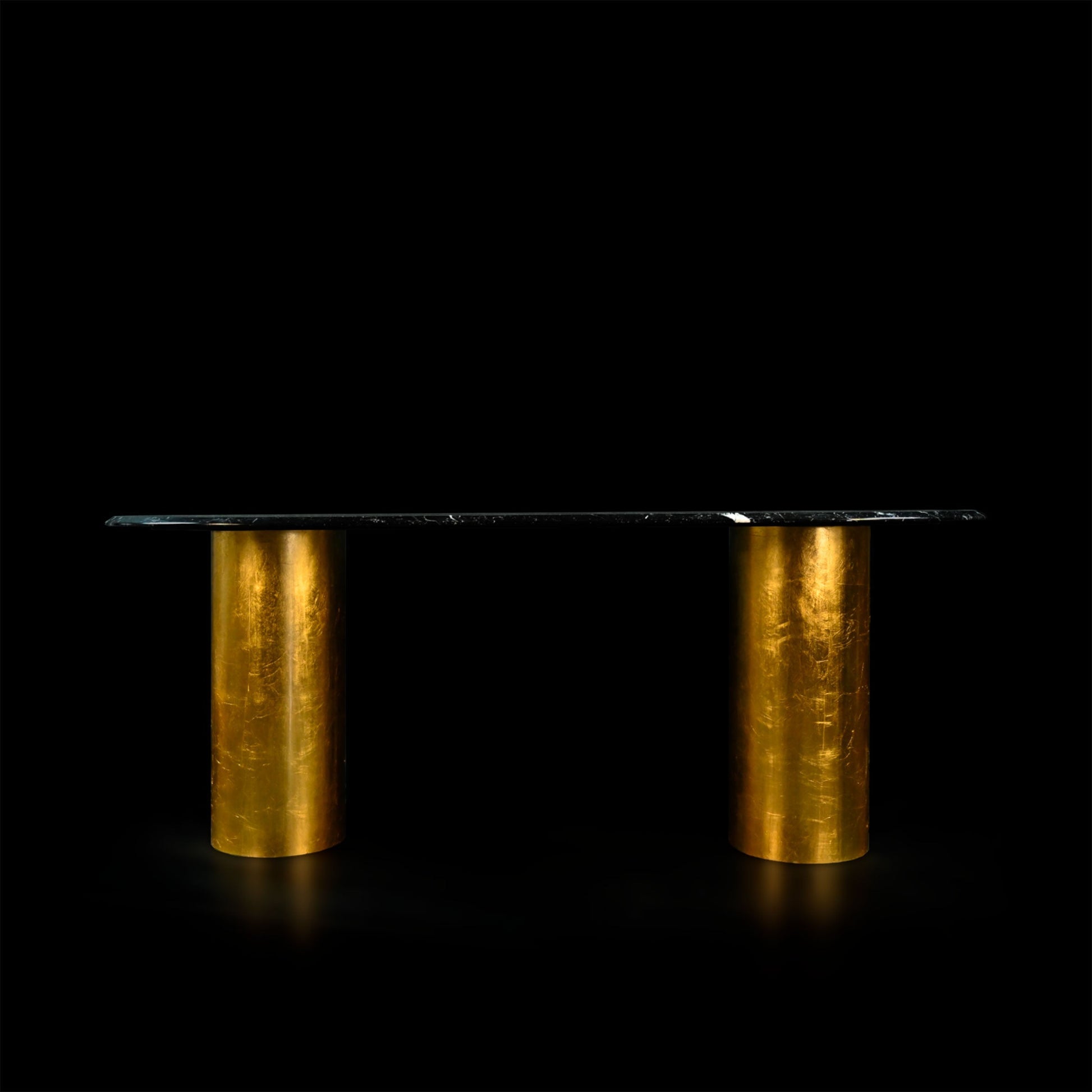 Oval Dining Table – Nero Marquina Marble and Gold Leaf Sculptural | NQ1