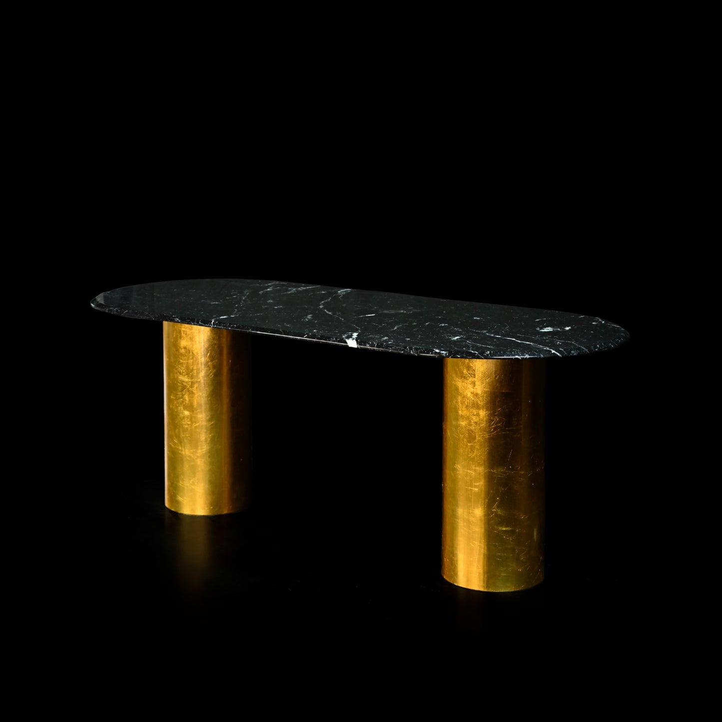 Oval Dining Table – Nero Marquina Marble and Gold Leaf Sculptural | NQ1