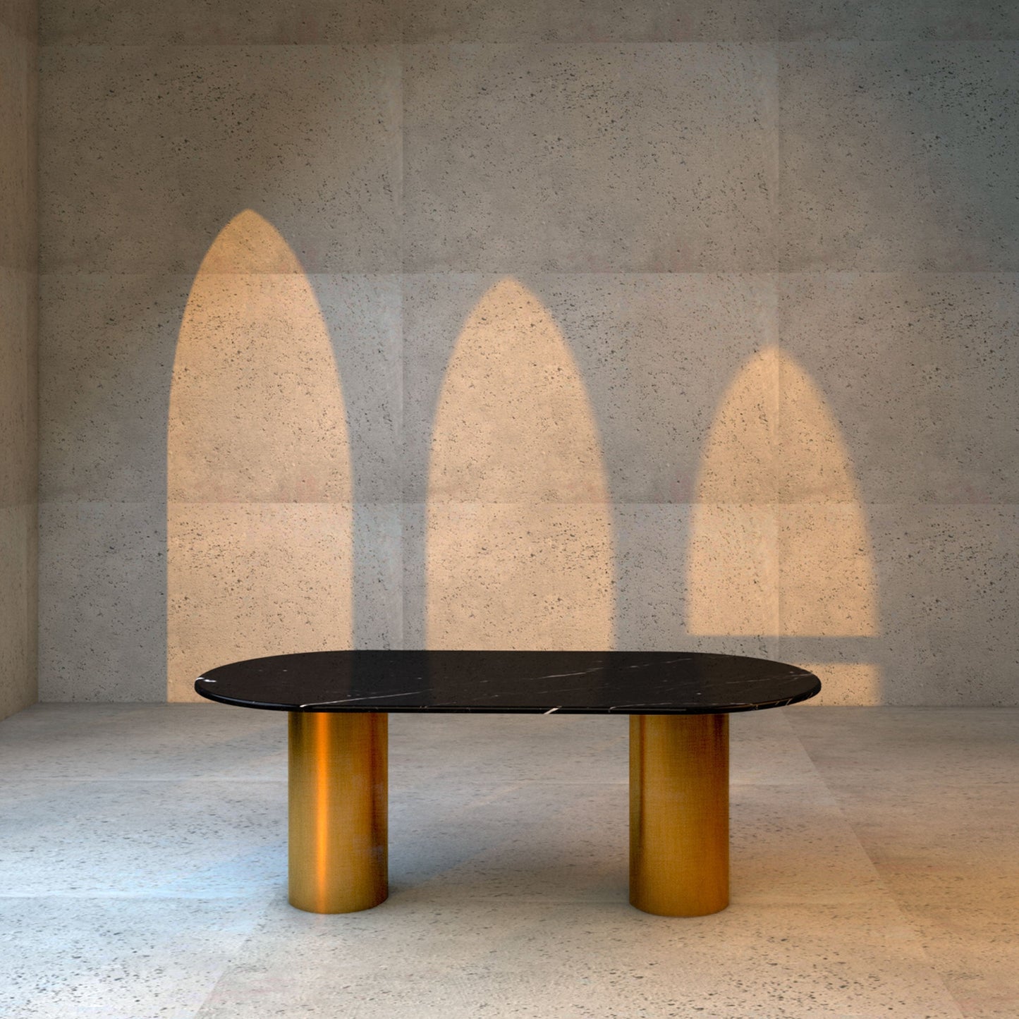 Oval Dining Table – Nero Marquina Marble and Gold Leaf Sculptural | NQ1