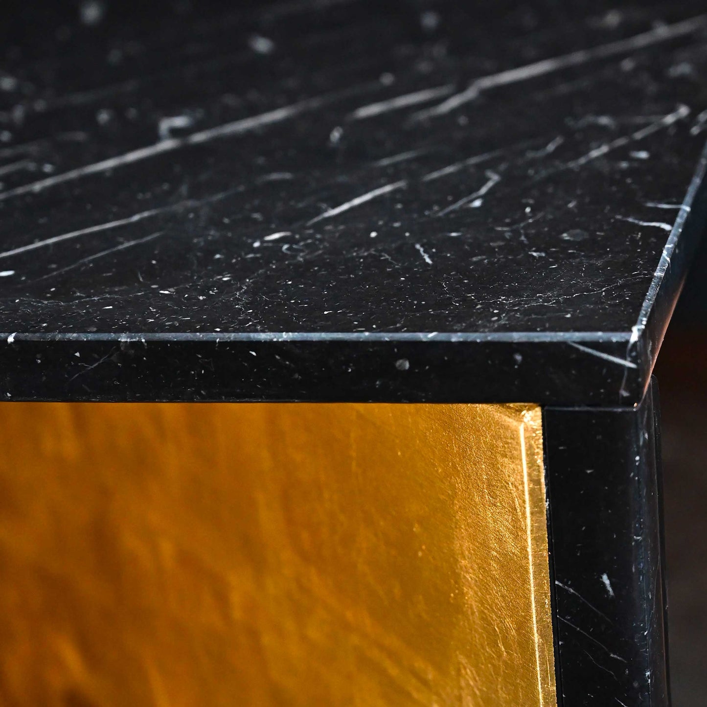 Scorcio Dining Table – Asymmetrical Gold Leaf and Marquinia Marble