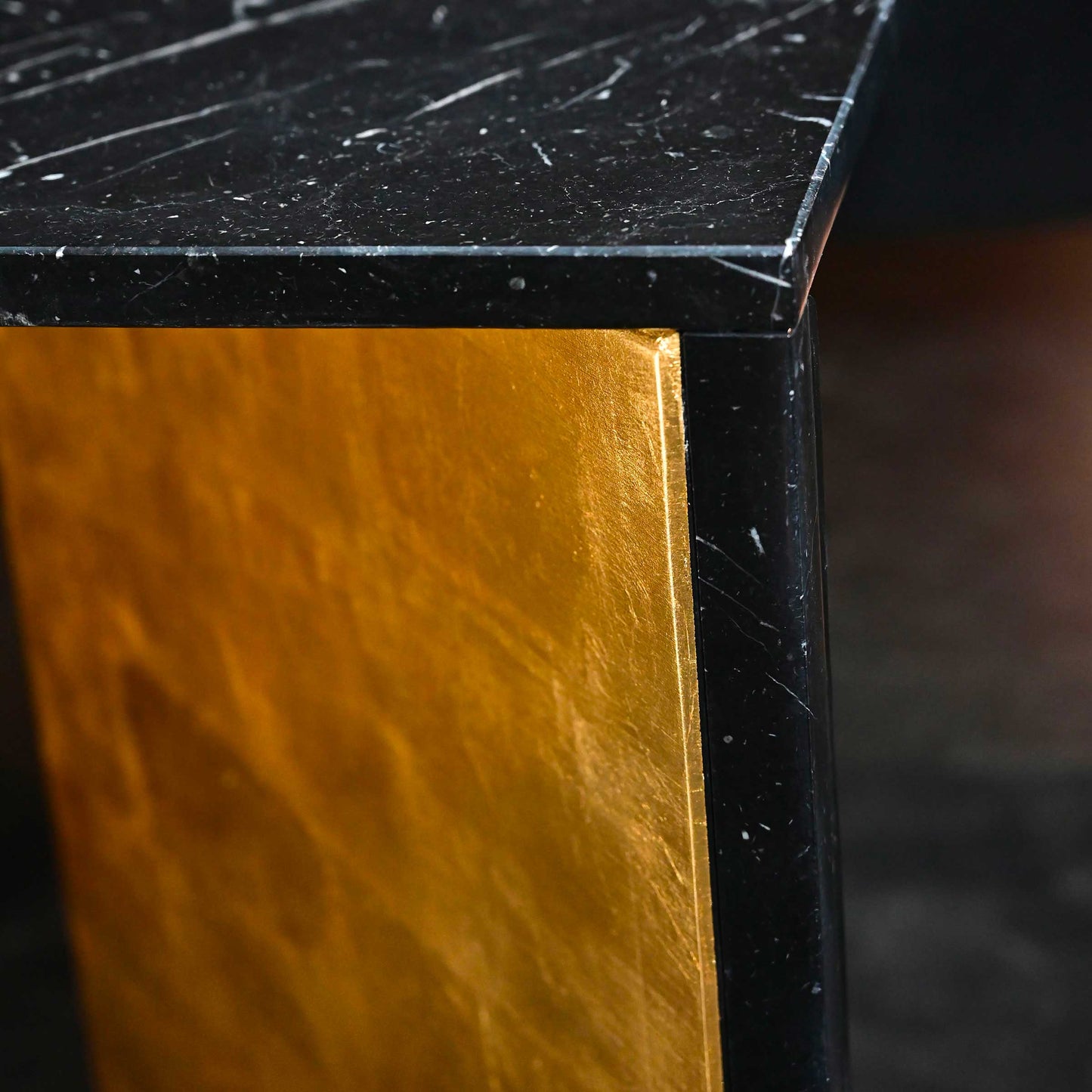 Scorcio Dining Table – Asymmetrical Gold Leaf and Marquinia Marble