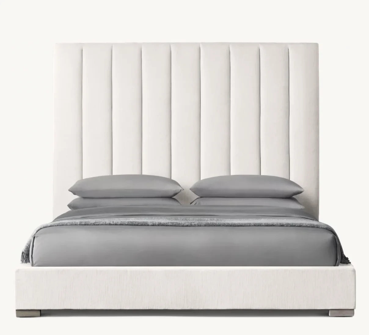 Upholstered Platform Bed – Classic American Modena White Linen | 1600600458133